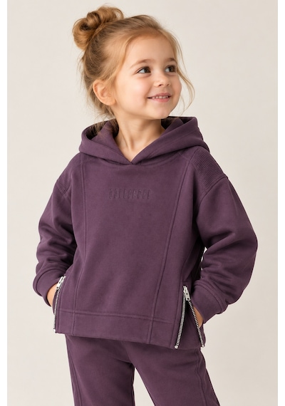 Luess Kız Çocuk Mürdüm Kapüşonlu Fermuar Detaylı Sweatshirt Mor