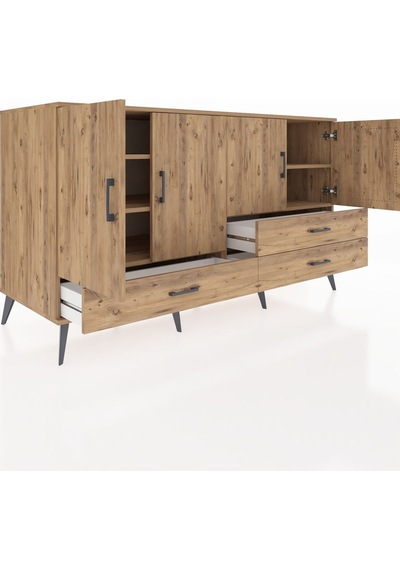 Kronos Konsol 5 Raflı 3 Çekmeceli 4 Kapaklı 176x59x99 Çam-çam Çam-çam