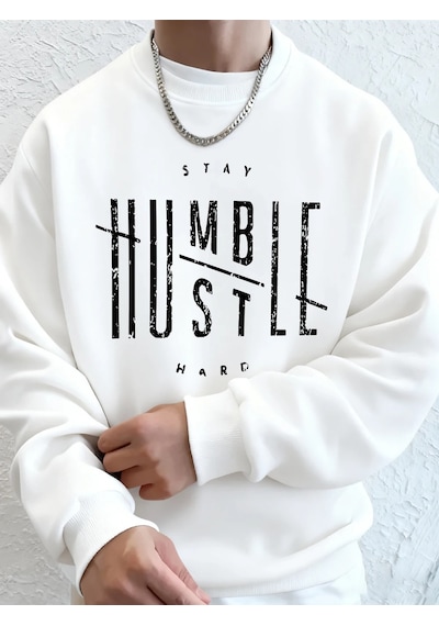 Tarzsokak Stay Humble Hustle Hard Printing Erkekler İçin Kapüşonlu Sweatshirt Sonbahar Polar Sıcak Swea Beyaz