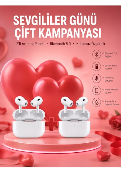 Sevgiliye Çift Kulaklığı Yeni Nesil Pro Kulaklık Sevgililer Gününe Özel Kampanya Belirtilmemiş