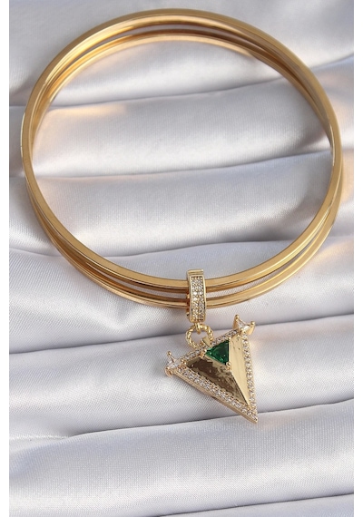 Pirinç Gold Renk Zirkon Taşlı 3d Üçgen Model Ajda Charm Çok Renkli