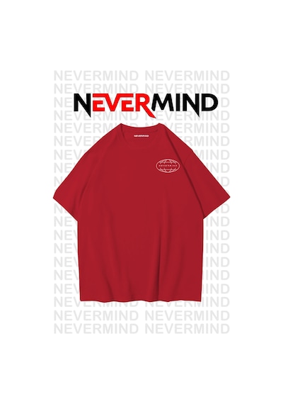 Nevermind Oversize Unisex Tişört Grafik Baskılı, Rahat Kalıp Kırmızı