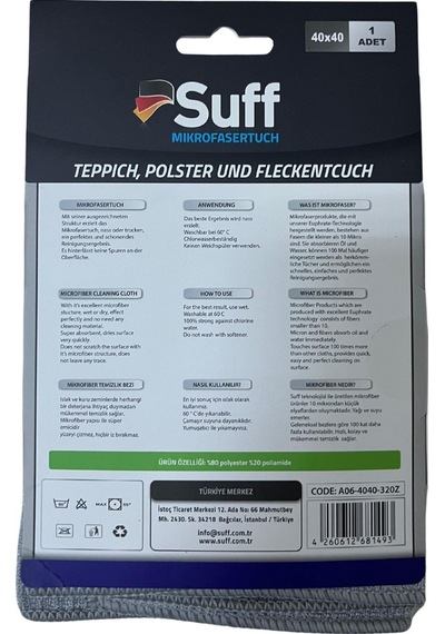 Lavanta Mikrofiber Halı, Koltuk Ve Zor Kirler Temizlik 40 X 40 Cm, Gri
