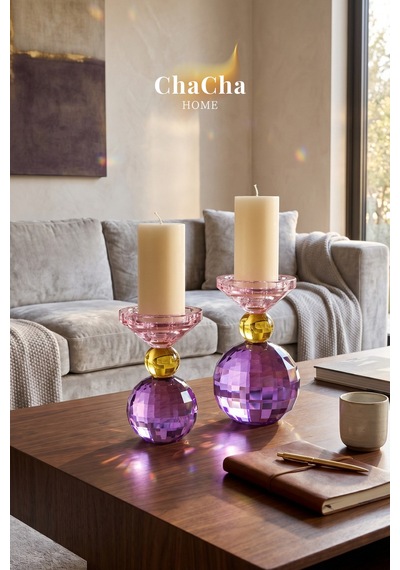 Chacha Home Crsyball Renkli Kristal Mumluk - Dekoratif Cam Şamdan- Küçük Boy - 15x25 Cm Çok Renkli