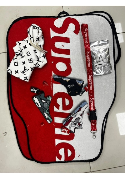 Supreme Dekor Halı Paspas , Lv Beyaz Vites Poları , Supreme Ayna İpi , Ayakkabi Sibop Kapağı