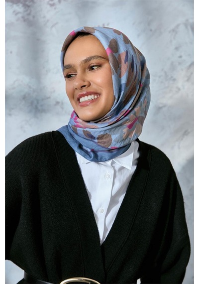 Silk Home Viskon Velora Karışımlı Eşarp Karolina Mavi-bebe Mavi Tonlu Desenli Tok Duruşlu 90x90 Çok Renkli