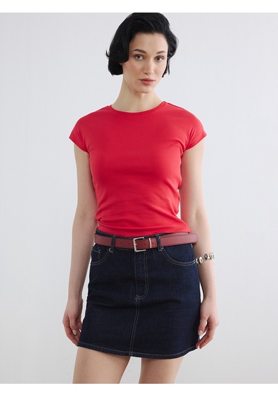 Lcw Vision Kırmızı Bisiklet Yaka Kadın Crop