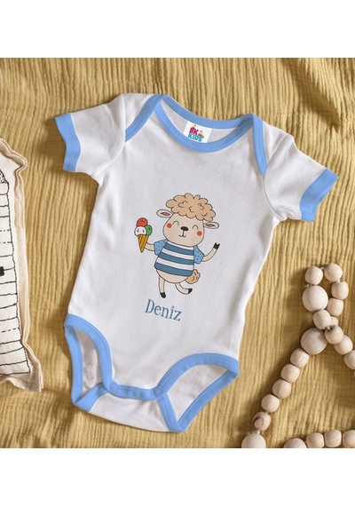 Bitmeyenkartus Bk Kids Kişiye Özel Mavi Bebek Body Zıbın - Model 154 Çok Renkli