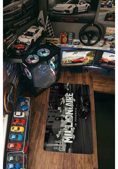 Milyoner Lamborghini Gece Tasarımı 40x90 Cm Oyuncu Mousepad Kaymaz Taban Büyük Boy Siyah