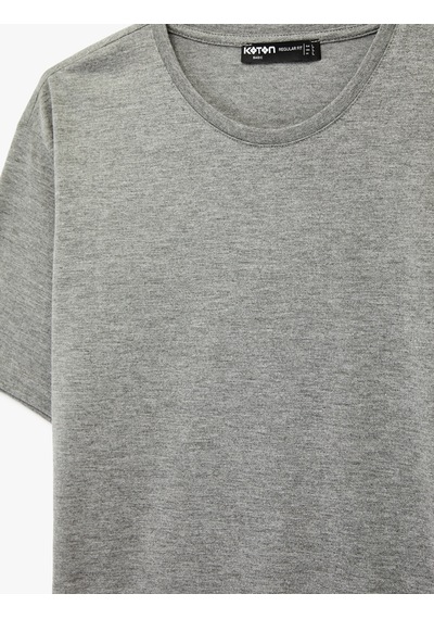 Koton Regular Fit Bisiklet Yaka Viskon Karışımlı Kısa Kollu Tişört Gri 6sam10407mk