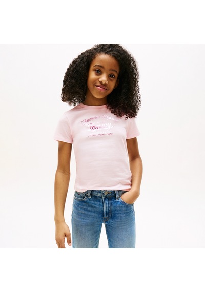 Tommy Hilfiger Metallic Script Çocuk Lacivert T-shirt Kg0kg08636 Pembe