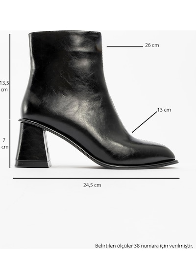 Luvishoes Luvi Shoes Alba Siyah Cilt Kadın Kalın Topuklu Bot Siyah-Cilt