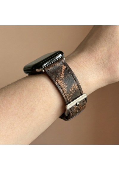 Goldoni Apple Watch Uyumlu Antik Kahverengi İnce Gerçek Deri Kordonu Metal Köprülü