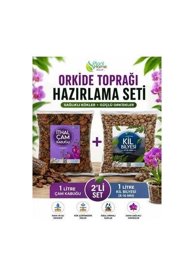 Hüskon Ticaret Oekide Toprağı Hazırlama Seti 2'li - 1 Litre Ithal Çam Kabuğu + 1 Litre Kil Bilyesi 8-16mm Orkide Dikim Ve Saksı Değişim Seti 1 L