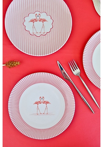Tabak Evi Flamingo Tuval Pasta Takımı 20cm 4 Kişilik 4 Parça Tvl4ptprs1158 Çok Renkli