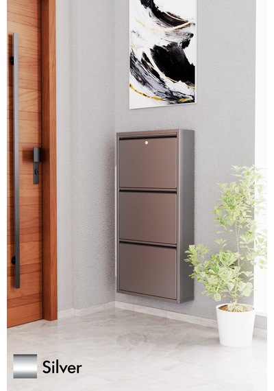 Evdemo Kilitli 3 Kapaklı Metal Ayakkabılık Silver Evdemo Kilitli 3 Kapaklı Metal Ayakkabılık Silver