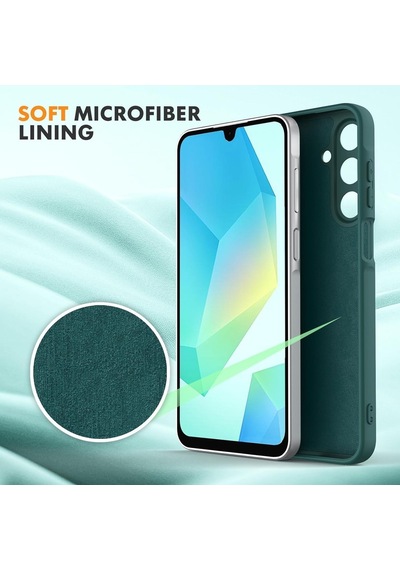 Samsung Galaxy A37 Uyumlu Içi Kadife Lansman Kılıf Ve Şeffaf Temperli Cam Ekran Koruyucu Koyu Yeşil