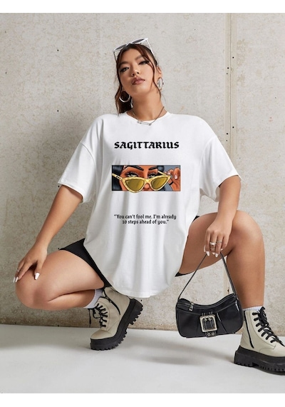 Flood Of Style Kadın Beyaz Sagıttorıus Bisiklet Yaka Tshirt
