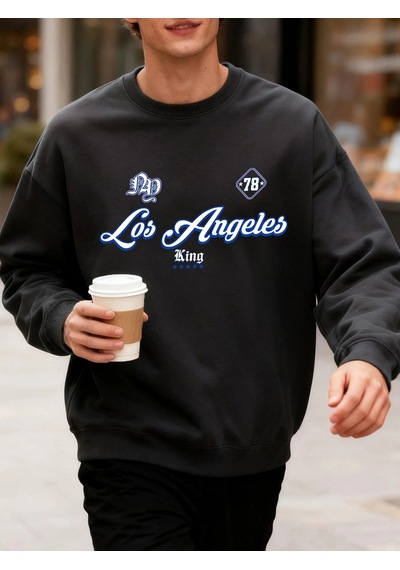 Startmore Tarzsokak Los Angeles King Letter Creative Print Üst Giyim Bol Kesim Oversize Sweatshirt Jogging Modası Antrasit
