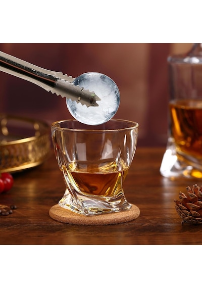Viski Kayaları Bardak Seti Hediye Kutusunda - 2 Kristal Bourbon Bardağı Ve 2 Büyük Buz Topu Kalıbı İçerir - 325