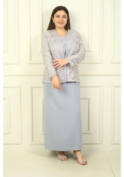 By Saygı Yakası Boncuk Nakışlı Uzun Elbise Boncuk Pul Nakışlı Ceket Astarlı Büyük Beden 2'li Takım-38925 Gri By Saygı Yakası Boncuk Nakışlı Uzun Elbise Boncuk Pul Nakışlı Ceket Astarlı Büyük Beden 2'li Takım-38925 Gri