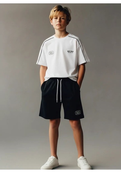 Magu Erkek Çocuk Pamuklu Siyah Şortlu T-shirt Takım Çok Renkli