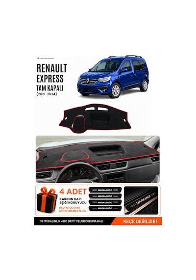Renault Express Tam Kapalı 2021-2024 Uyumlu Torpido Örtüsü, Torpido Kılıfı - Siyah-kırmızı - Re021