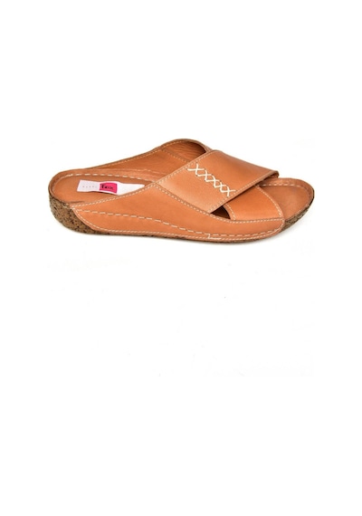 Fox Shoes P555091203 Taba Hakiki Deri Comfort Ortopedik Taban Kadın Terlik Taba