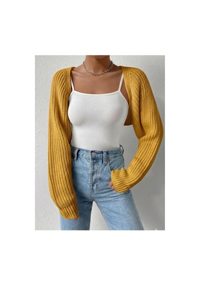 Moibody Triko Örgü Reglan Kol Bolero Hırka Kore Tarzı 4 Mevsim Sarı Sarı