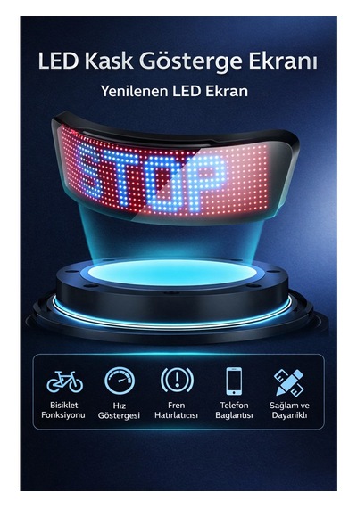 Akıllı Led Kask Ekranı Uygulama Kontrollü, Şarjlı, Tüm Kasklara Uyumlu Trafikte Görünürlük Sağlayan Diğer