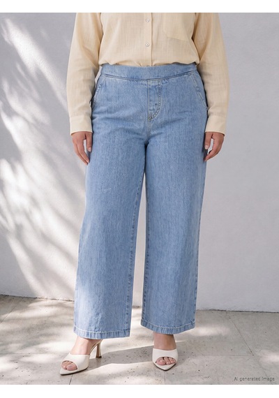 Lcwaıkıkı Petite Mavi Beli Lastikli Wideleg Kadın Jean Pantolon