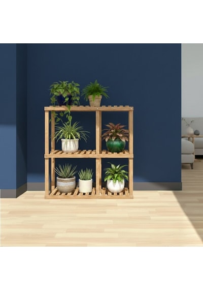 100x100 Cm Masif Ahşap Çiçeklik Standı - Kahve & Bej Renk Seçenekli Çok Katlı Saksılık Kahverengi