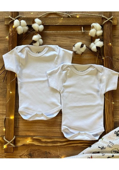 Betül Bebek Kısa Kollu 2'li Organik Pamuk Çıtçıtlı Bebek Body&zıbın 2adet Beyaz