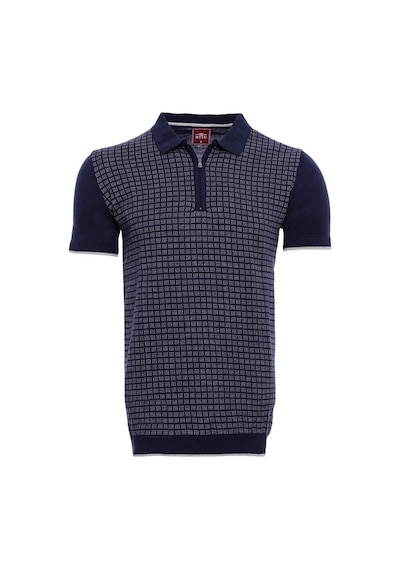 Yake Store Polo Yaka Lacivert Desenli Fermuarlı Örme T-shirt Wessi - Koyu Mavi siyah