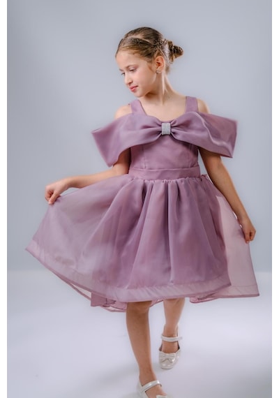 Mnk Baby & Kids Kız Çocuk Taş Fiyonklu İsalon Elbise M00763 Mürdüm