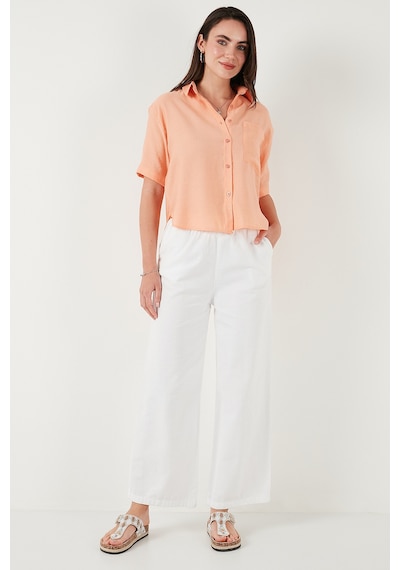 Lela Regular Fit Göğüs Cepli Kısa Kollu Bayan Gömlek 6779324 Oranj