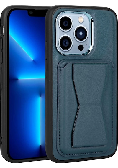 More TR Apple Uyumlu iPhone 12 Pro Max Kılıf Kartlıklı Standlı ​Pu Deri Zore Memo Kapak - lacivert