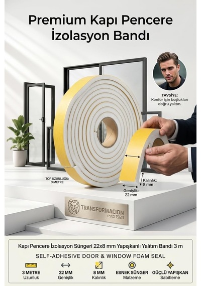 Tr 3 Metre Kapı Pencere İzolasyon Süngeri 22x8 Mm Yapışkanlı Yalıtım Bandı 723803