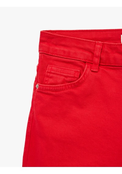 Koton Normal Bel Dar Kalıp Pamuklu Düğmeli Kısa İspanyol Paça Pantolon - Kick Flare Jeans Kırmızı 6sal40006mw Koton Normal Bel Dar Kalıp Pamuklu Düğmeli Kısa İspanyol Paça Pantolon - Kick Flare Jeans Kırmızı 6sal40006mw