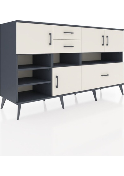 Kronos Konsol 7 Raflı 3 Çekmeceli 4 Kapaklı 176x59x99 Antrasit-ay Antrasit-aytaşı