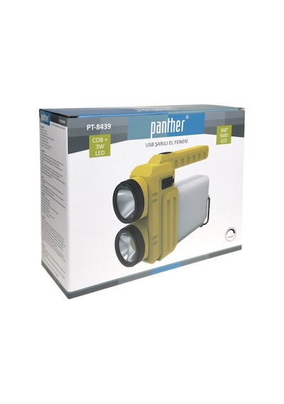 Panther Pt-8439 Usb Şarjlı El Feneri Beyaz - Sarı
