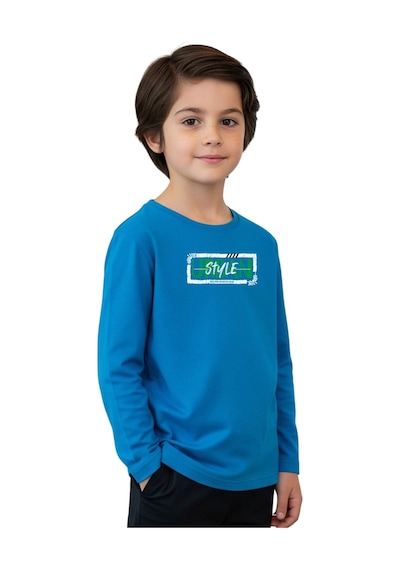 Panios Kids Düz Yuvarlak Yaka Urbaan Baskı Detaylı Erkek Çocuk Sweatshirt Mavi
