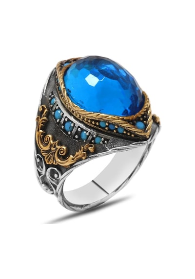 Oval Aqua Zirkon Taşlı Kompakt Tasarım 925 Ayar Gümüş Erkek Yüzük (461278345)