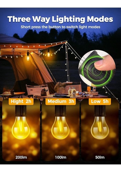 Menfry Taşınabilir Şarjlı Led Ampül Outdoor Kamp Bahçe Lambası 10w Askılı Kırılmaz Led Işık Sarı Genel