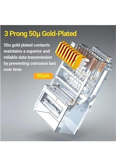 Koodmax - 100 Adet - 50u" 50 Micron Gold Plated Cat6 Ez Rj45 Delikli Konnektör Yeni Nesil Jack Uç
