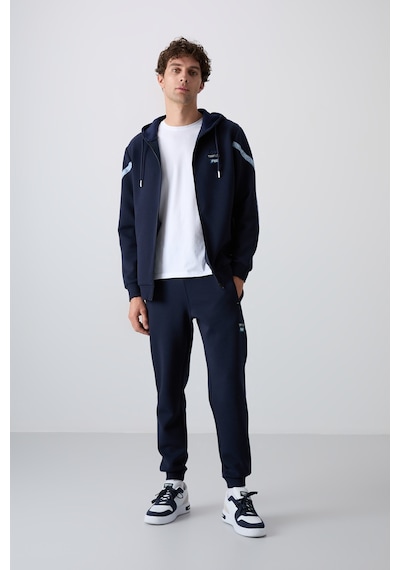 Tommy Life İndigo Pamuklu Kalın Yumuşak Dokulu Comfort Fit Baskılı Erkek Eşofman Takım - 85236 İndigo