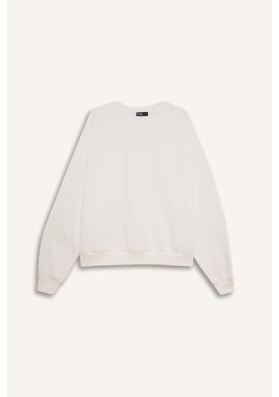Defacto Oversize Geniş Kalıp Bisiklet Yaka Basic Düz Kalın Sweatshirt D9022axns Beyaz