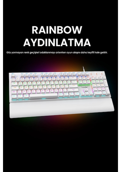 Nova Mk104 Rainbow Bilek Destekli Türkçe Fullanti-ghosting Mekanik Oyuncu Klavyesi Beyaz Blue Switch