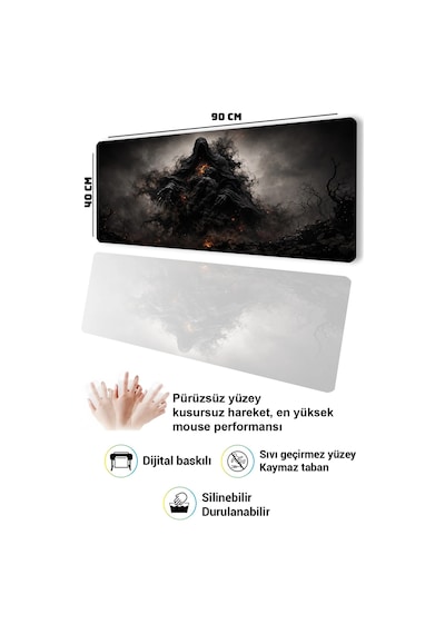 Sonictouch Klavye Mousepad 40x90cm Dikişsiz Pürüzsüz Sıvı Geçirmez Kaymaz Taban Kara Kehanet