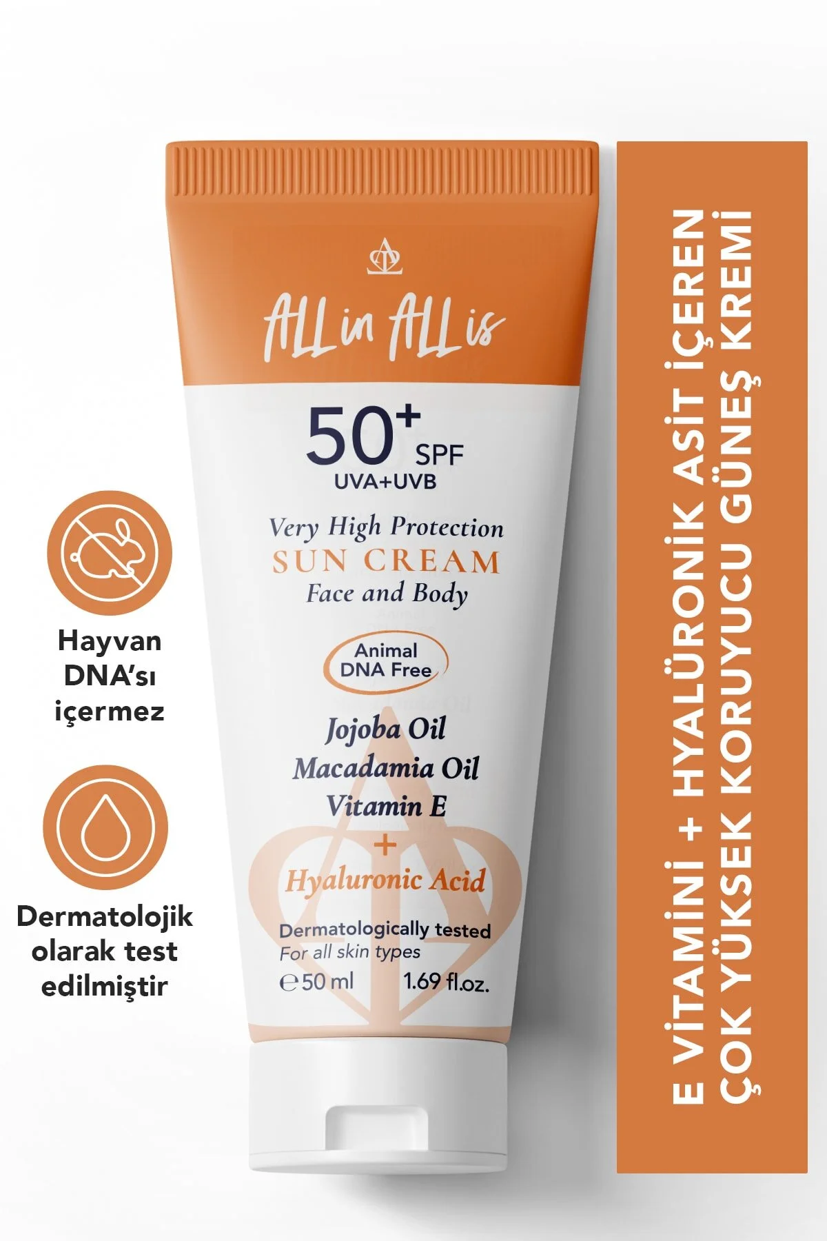 All İn All İs Hyalüronik Asit Ve Jojoba Yağı Içeren Spf 50+ Tüm Ciltler Için Yüksek Korumalı Güneş Kremi